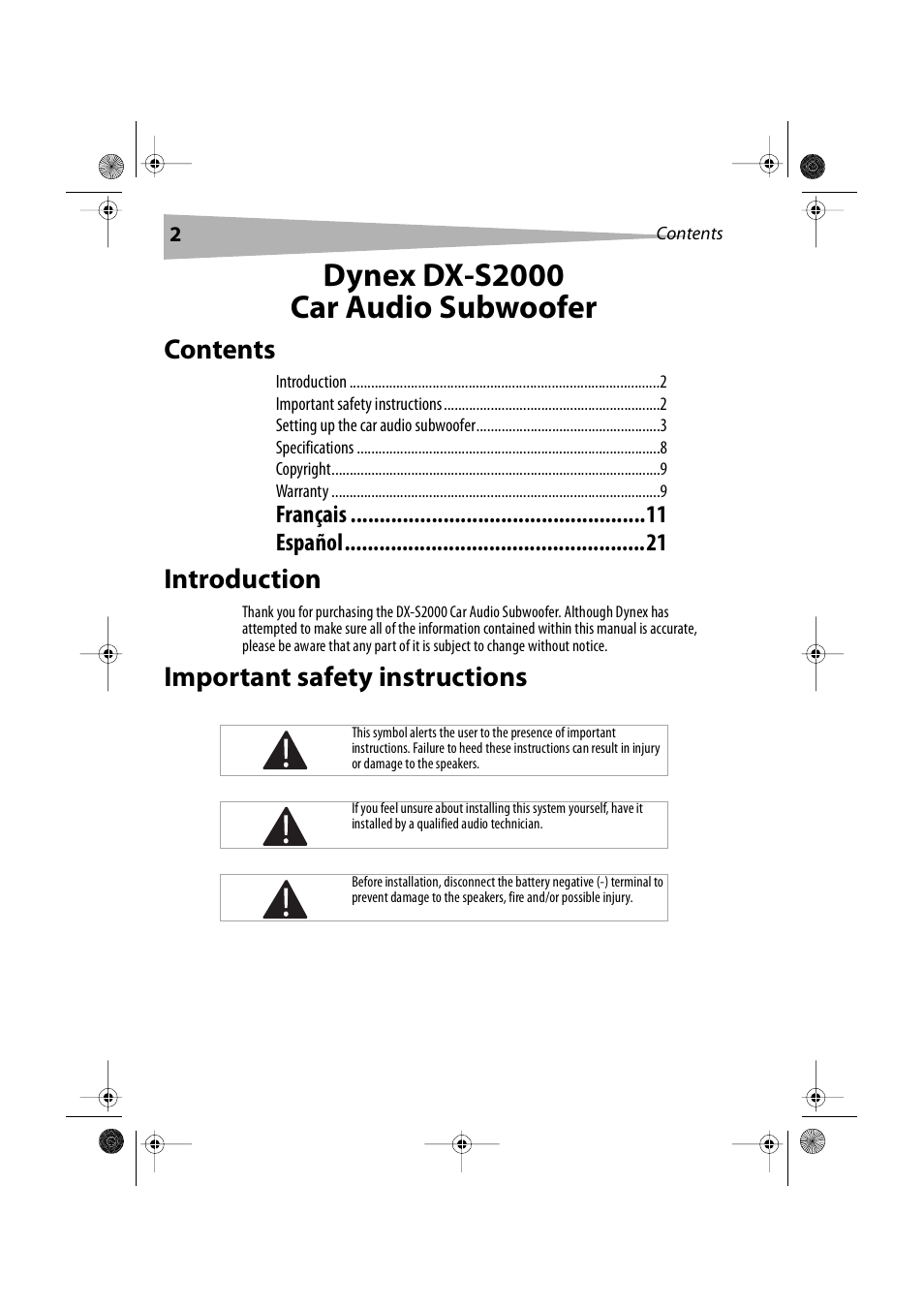 Dynex DX-S2000 User Manual | Page 2 / 30