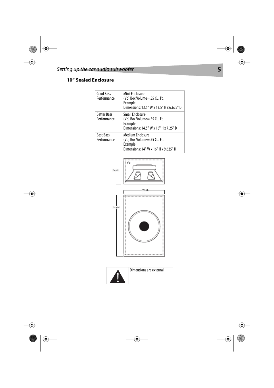 10” sealed enclosure, Setting up the car audio subwoofer | Dynex DX-S2000 User Manual | Page 5 / 30