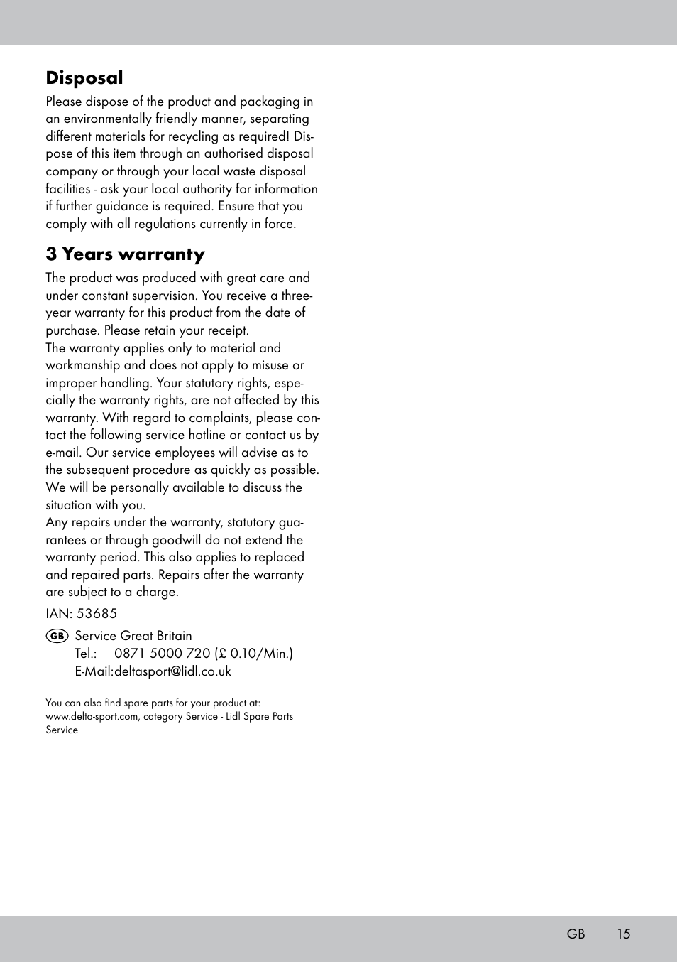 Disposal, 3 years warranty | Florabest AG-1780 User Manual | Page 15 / 16