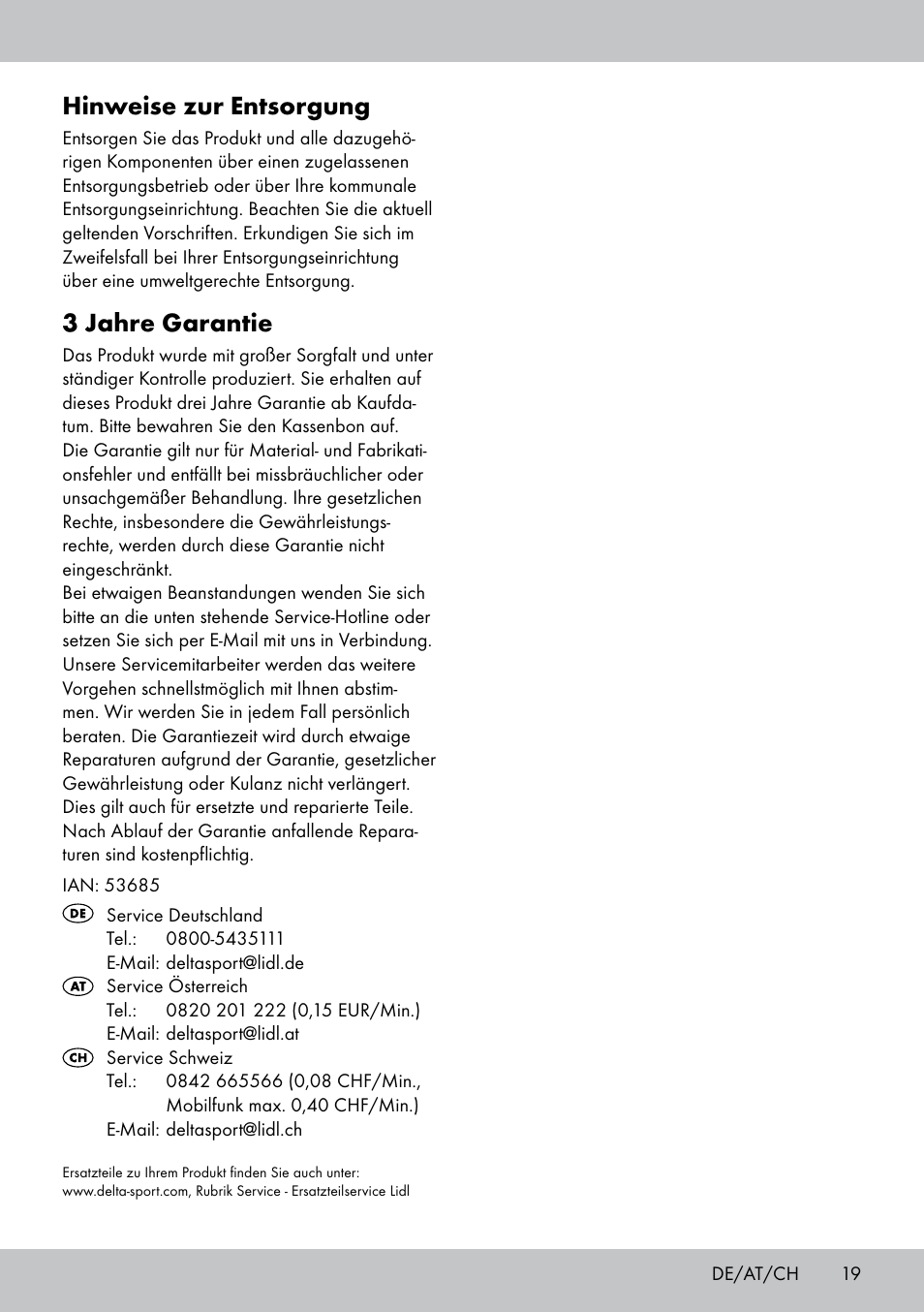 Hinweise zur entsorgung, 3 jahre garantie | Florabest AG-1780 User Manual | Page 19 / 20