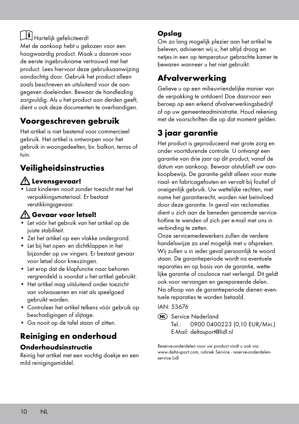 Voorgeschreven gebruik, Veiligheidsinstructies, Reiniging en onderhoud | Afvalverwerking, 3 jaar garantie | Florabest AG-1759 User Manual | Page 10 / 12