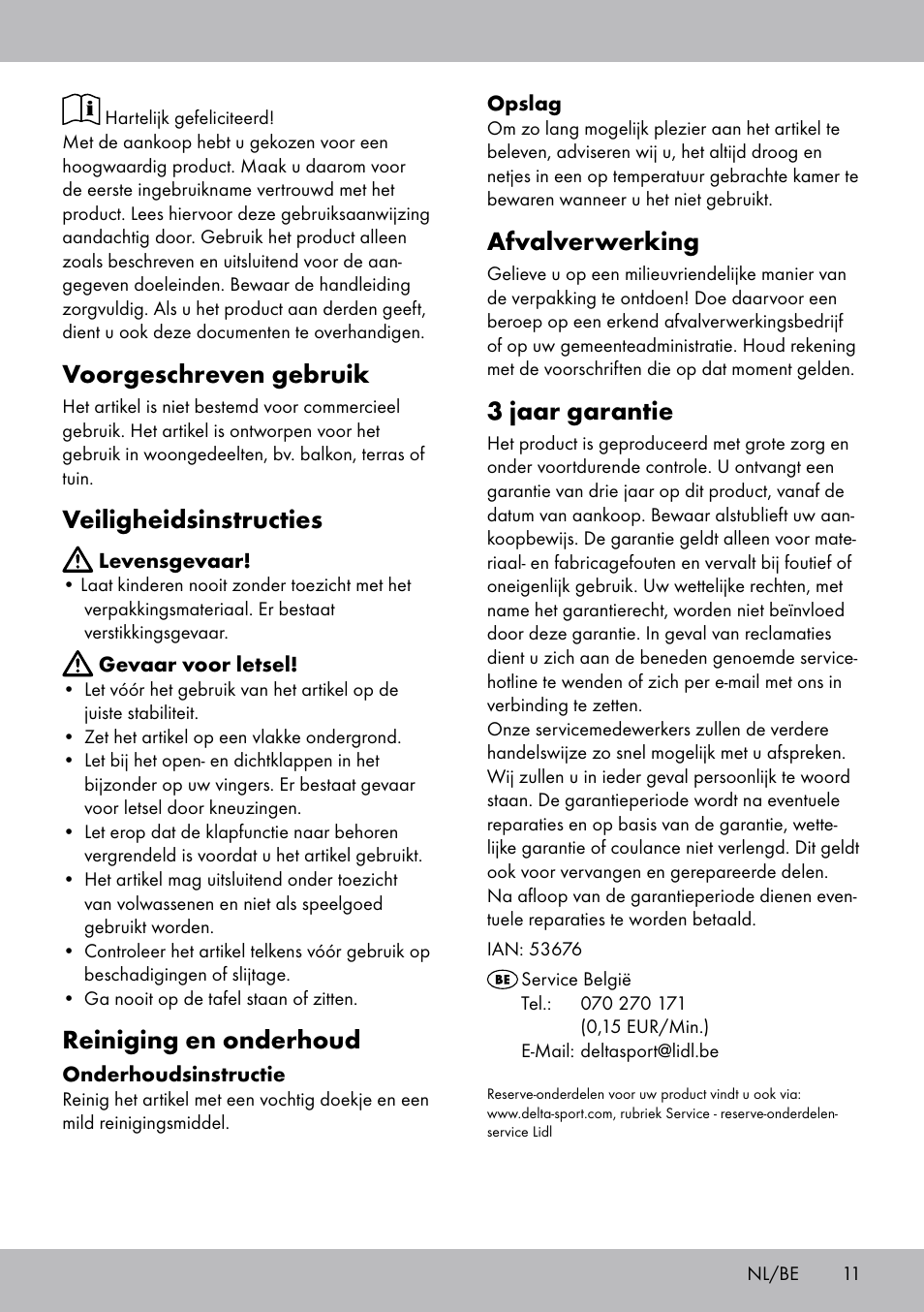 Voorgeschreven gebruik, Veiligheidsinstructies, Reiniging en onderhoud | Afvalverwerking, 3 jaar garantie | Florabest AG-1759 User Manual | Page 11 / 16