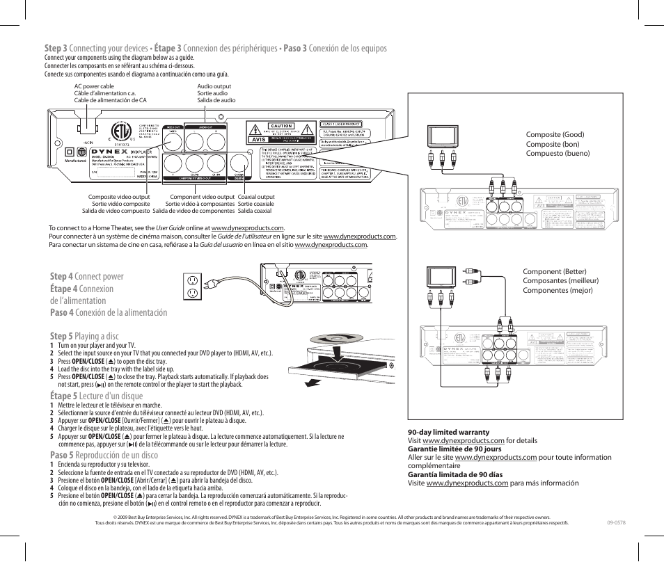Étape 5 lecture d'un disque, Paso 5 reproducción de un disco | Dynex DX-DVD2 User Manual | Page 2 / 2