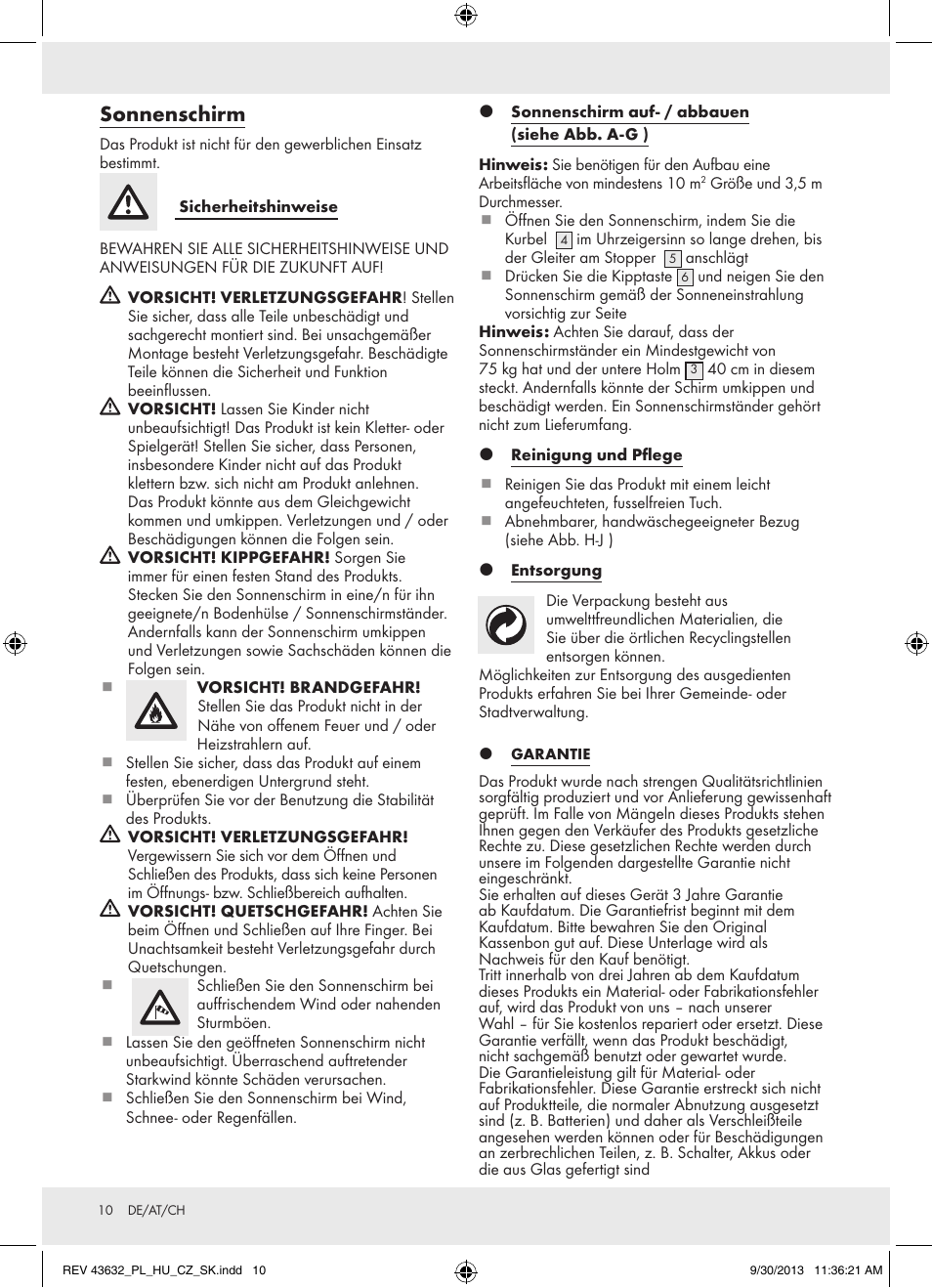 Sonnenschirm | Florabest Z31360A User Manual | Page 10 / 13