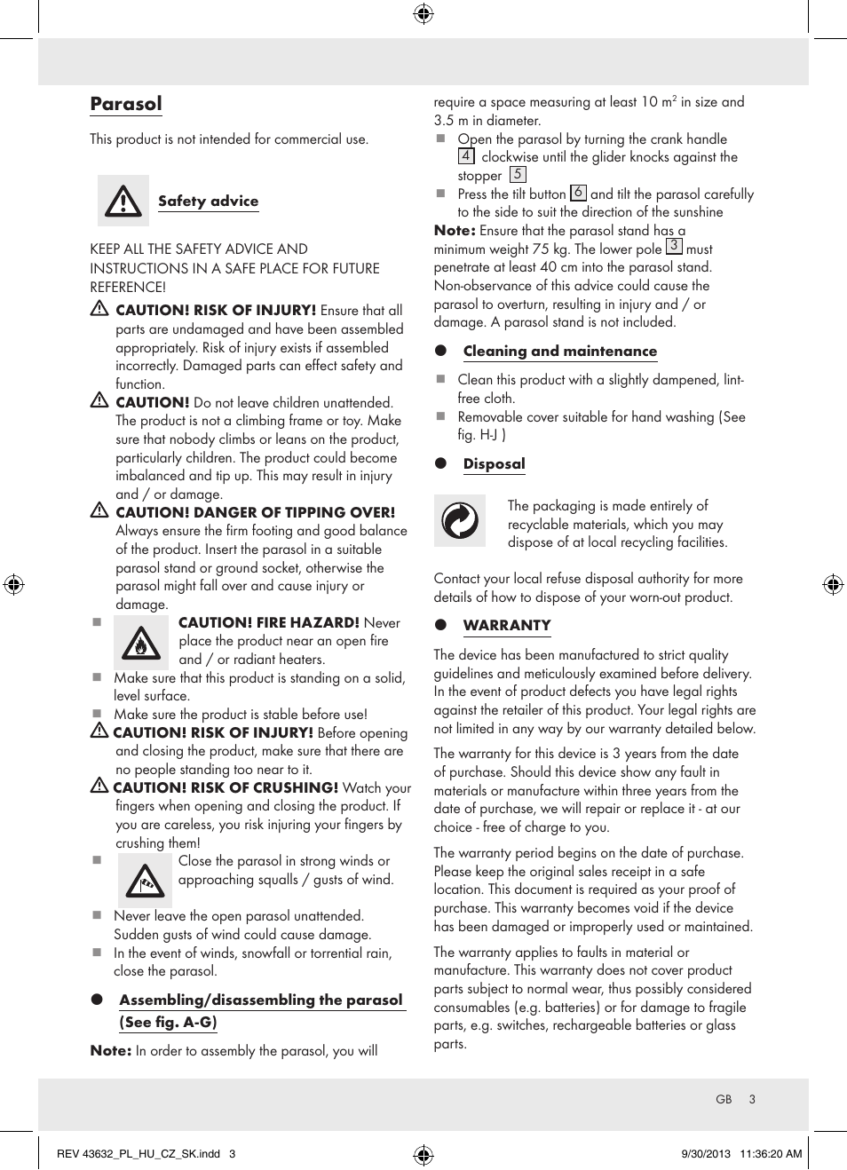 Parasol | Florabest Z31360A User Manual | Page 3 / 13
