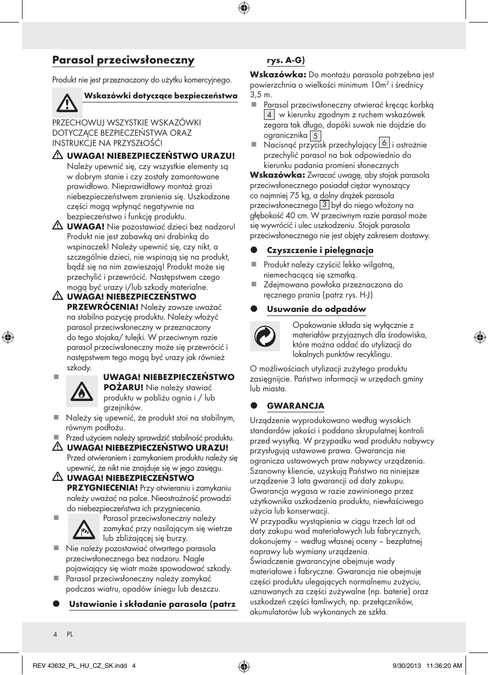 Parasol przeciwsłoneczny | Florabest Z31360A User Manual | Page 4 / 13
