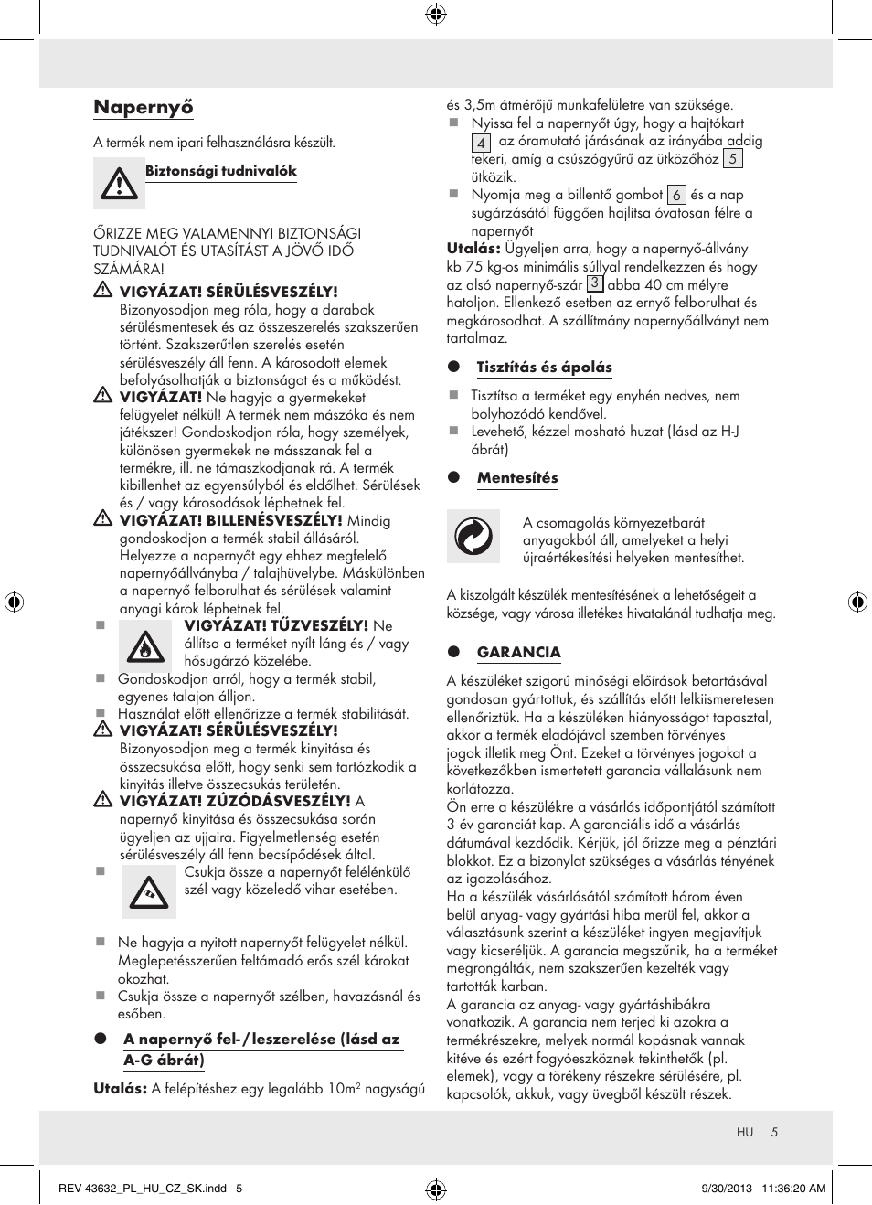 Napernyő | Florabest Z31360A User Manual | Page 5 / 13