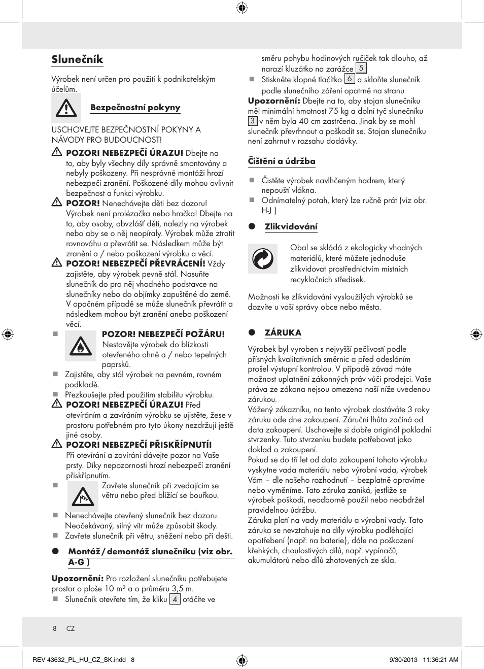 Slunečník | Florabest Z31360A User Manual | Page 8 / 13