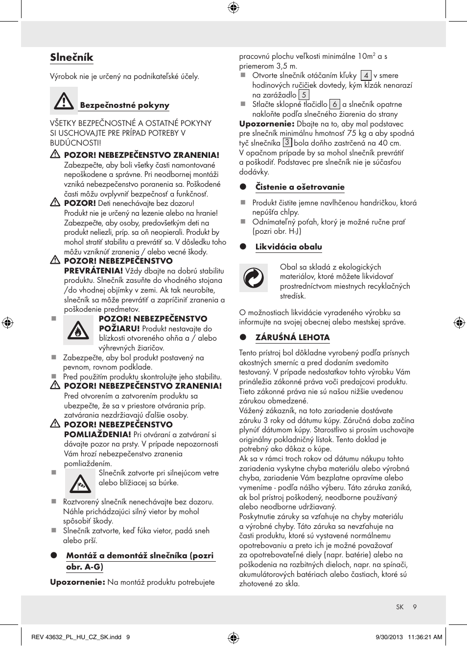 Slnečník | Florabest Z31360A User Manual | Page 9 / 13