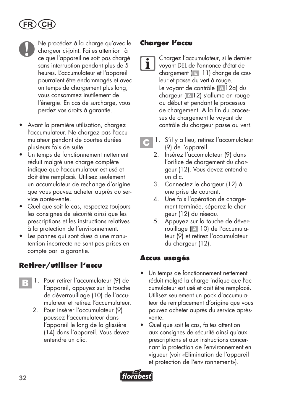 Fr ch | Florabest FAH 18 C3 User Manual | Page 32 / 78