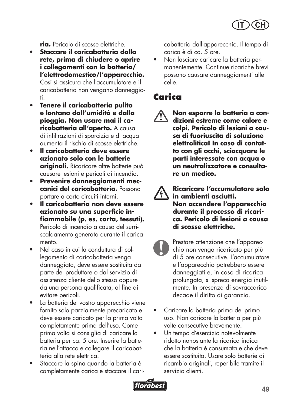 Carica, It ch | Florabest FAH 18 C3 User Manual | Page 49 / 78