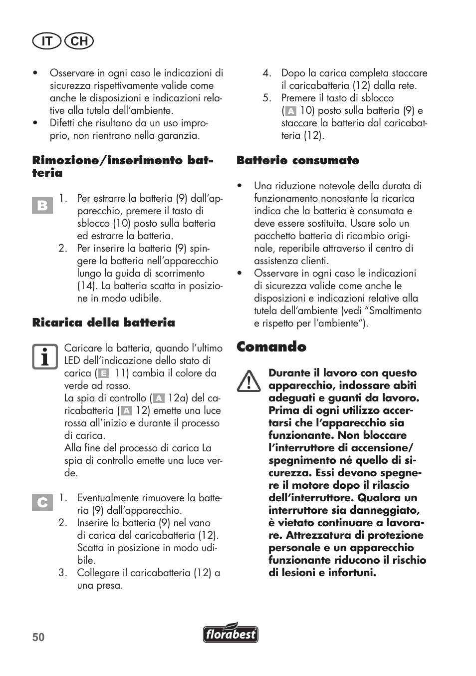 Comando, It ch | Florabest FAH 18 C3 User Manual | Page 50 / 78