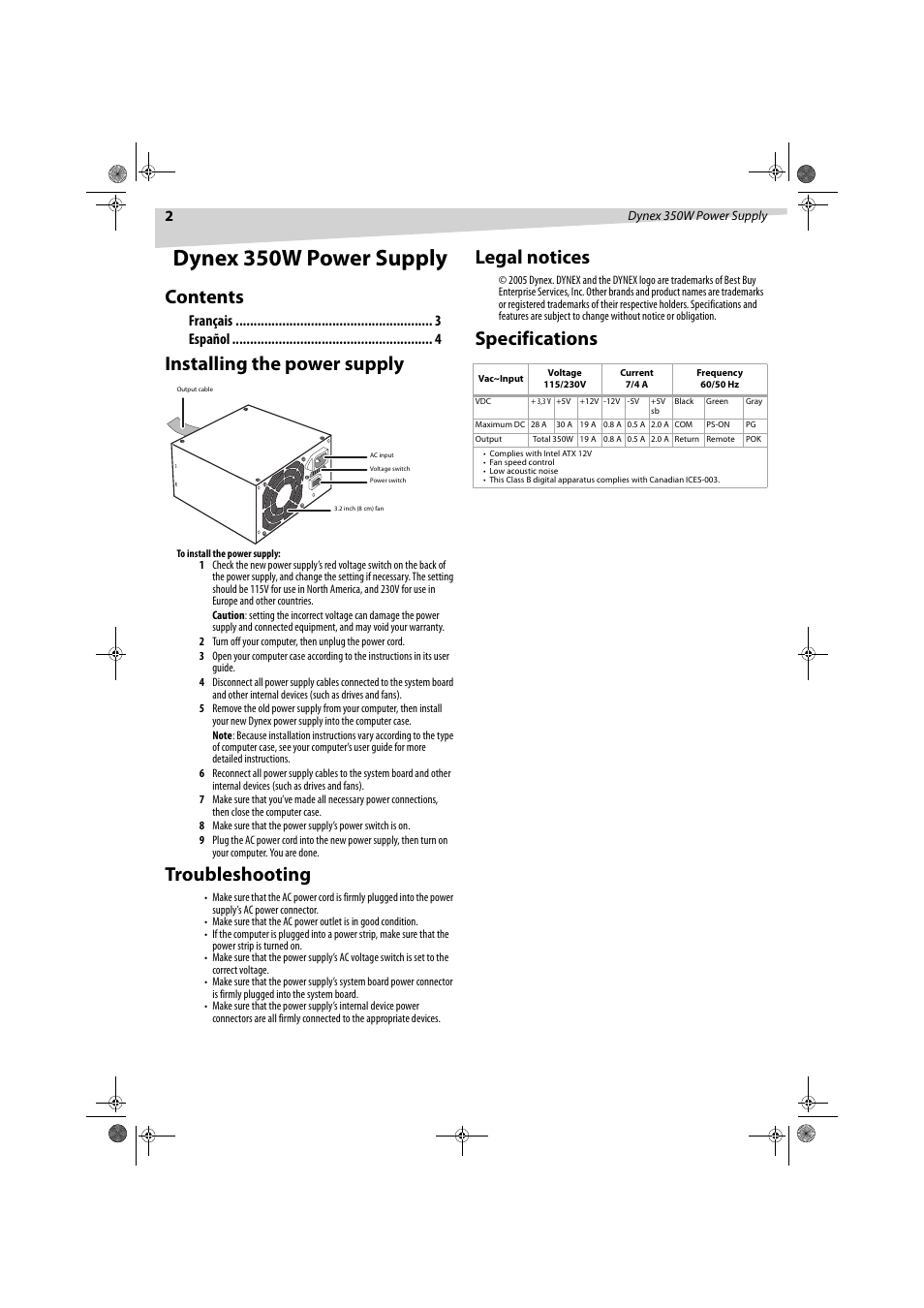 Dynex DX-PS350W User Manual | Page 2 / 6