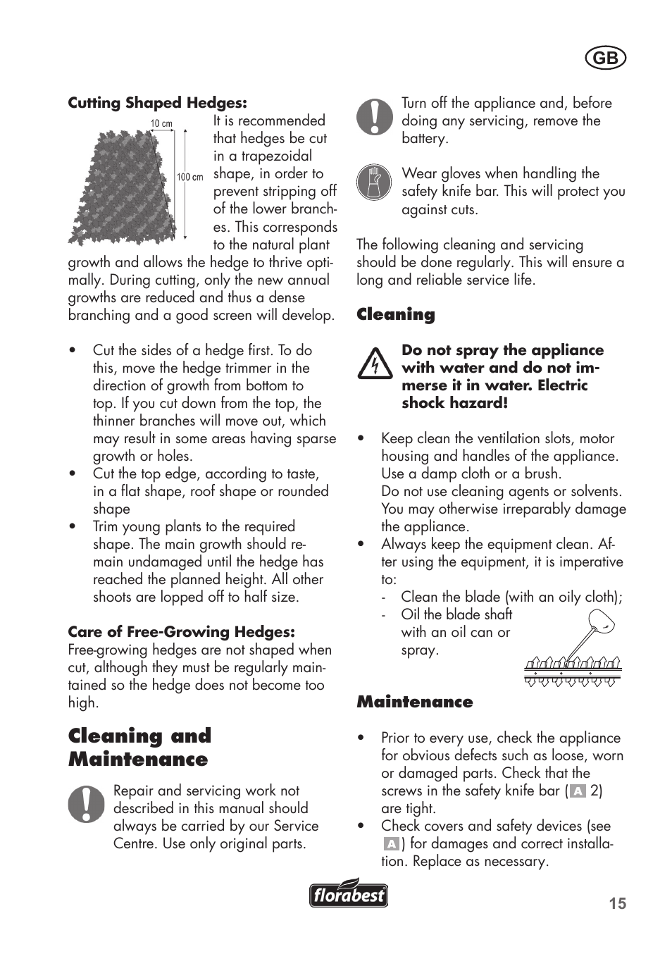 Cleaning and maintenance | Florabest FAH 18 C3 User Manual | Page 15 / 62