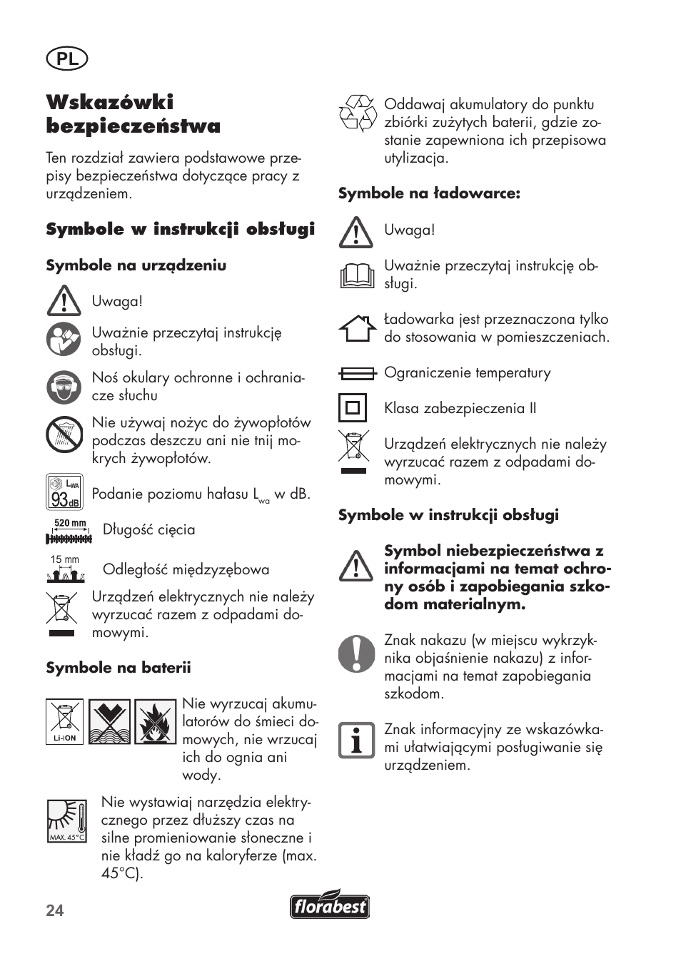 Wskazówki bezpieczeństwa | Florabest FAH 18 C3 User Manual | Page 24 / 62