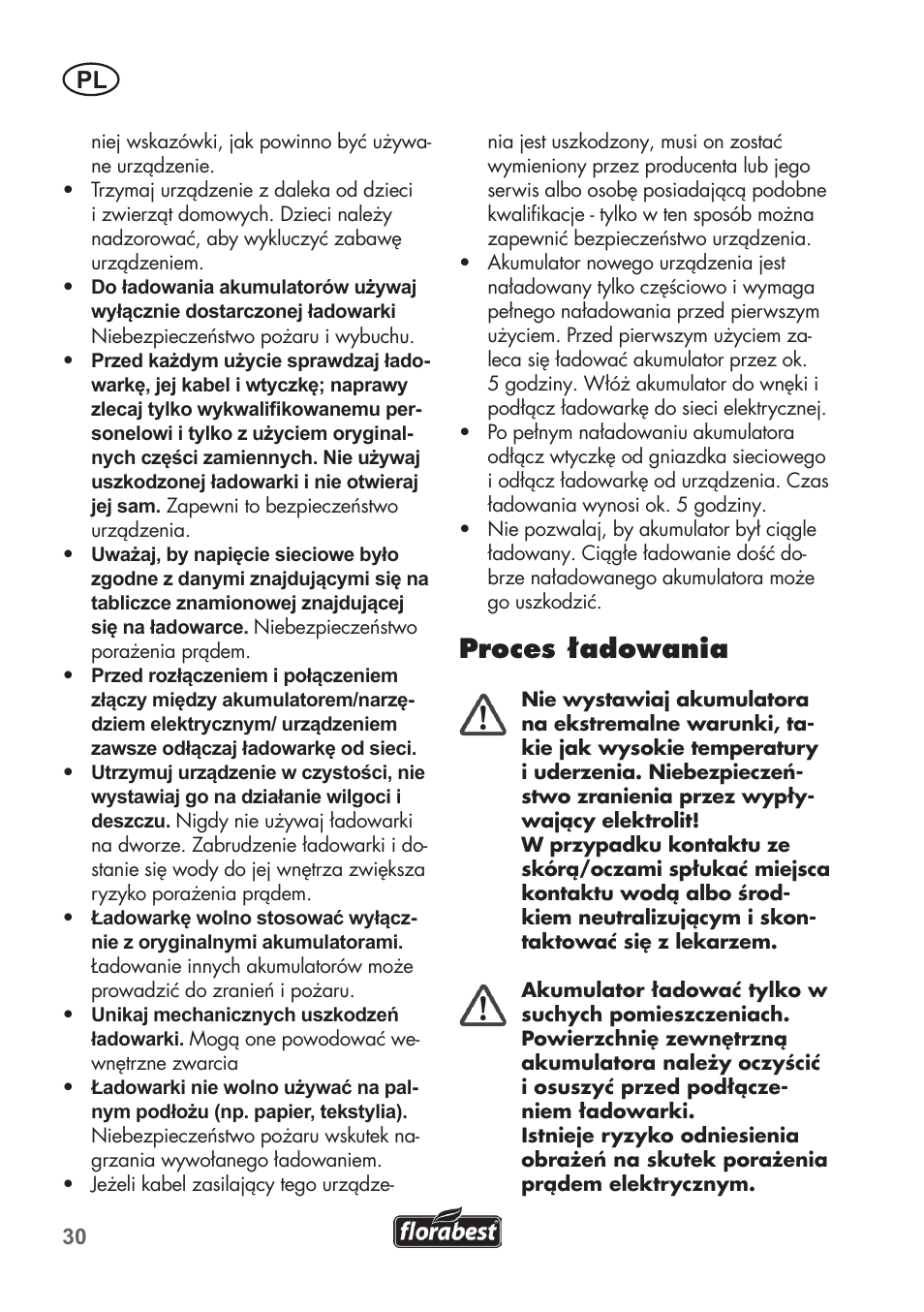 Proces ładowania | Florabest FAH 18 C3 User Manual | Page 30 / 62