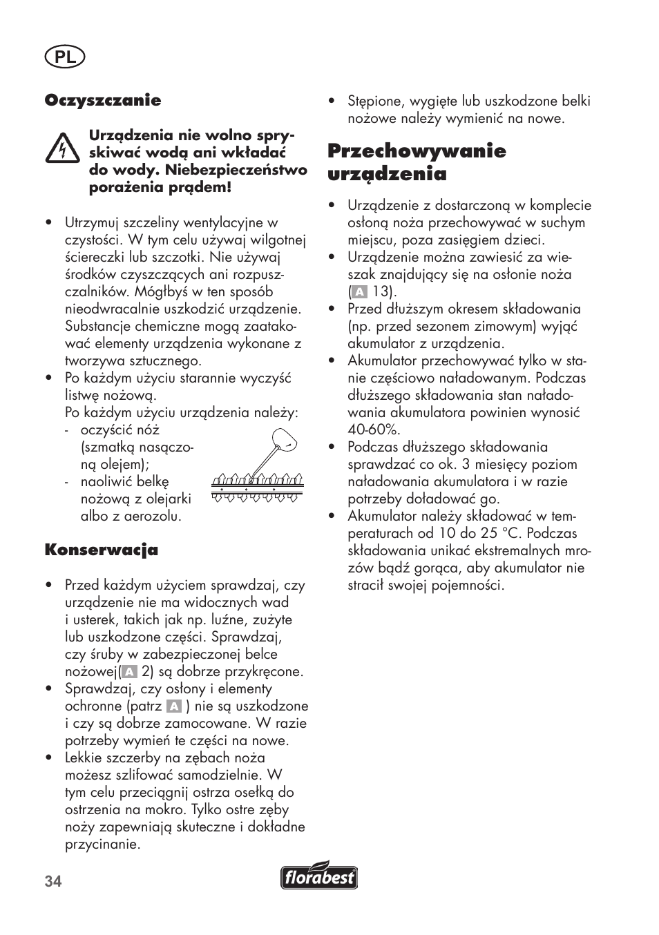 Przechowywanie urządzenia | Florabest FAH 18 C3 User Manual | Page 34 / 62