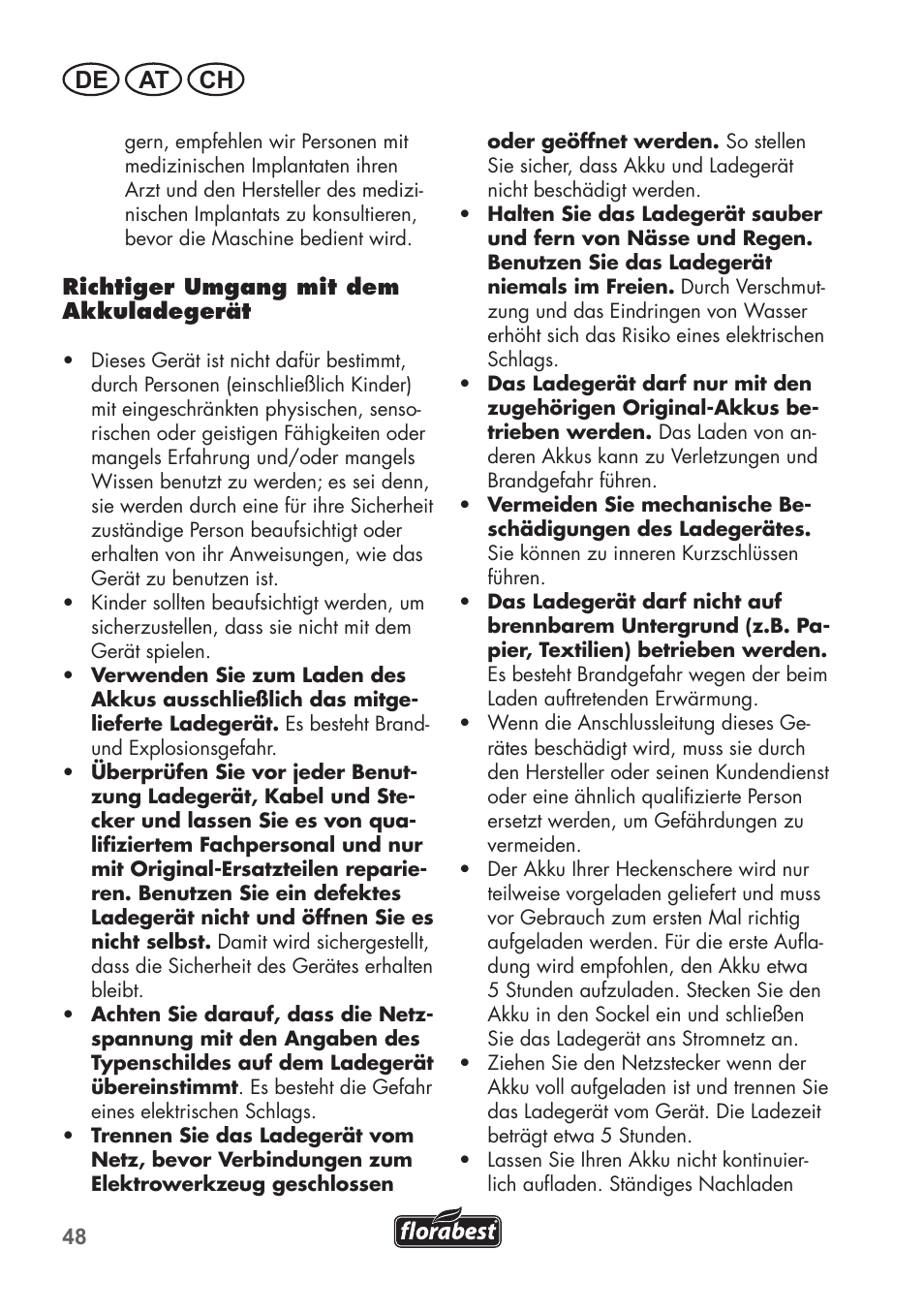 De at ch | Florabest FAH 18 C3 User Manual | Page 48 / 62