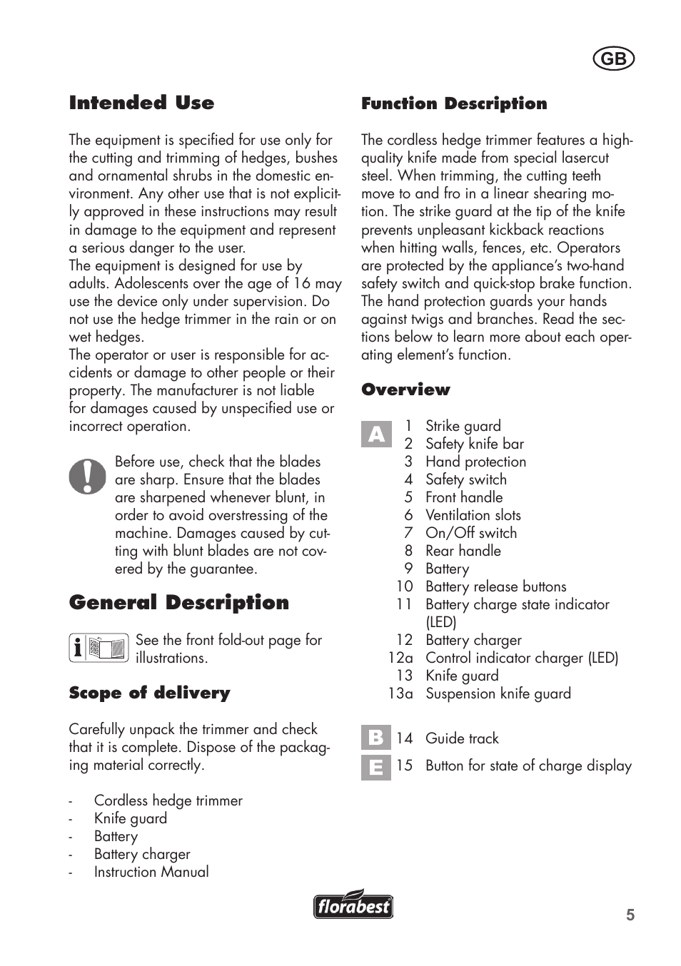 General description, Gb intended use | Florabest FAH 18 C3 User Manual | Page 5 / 62