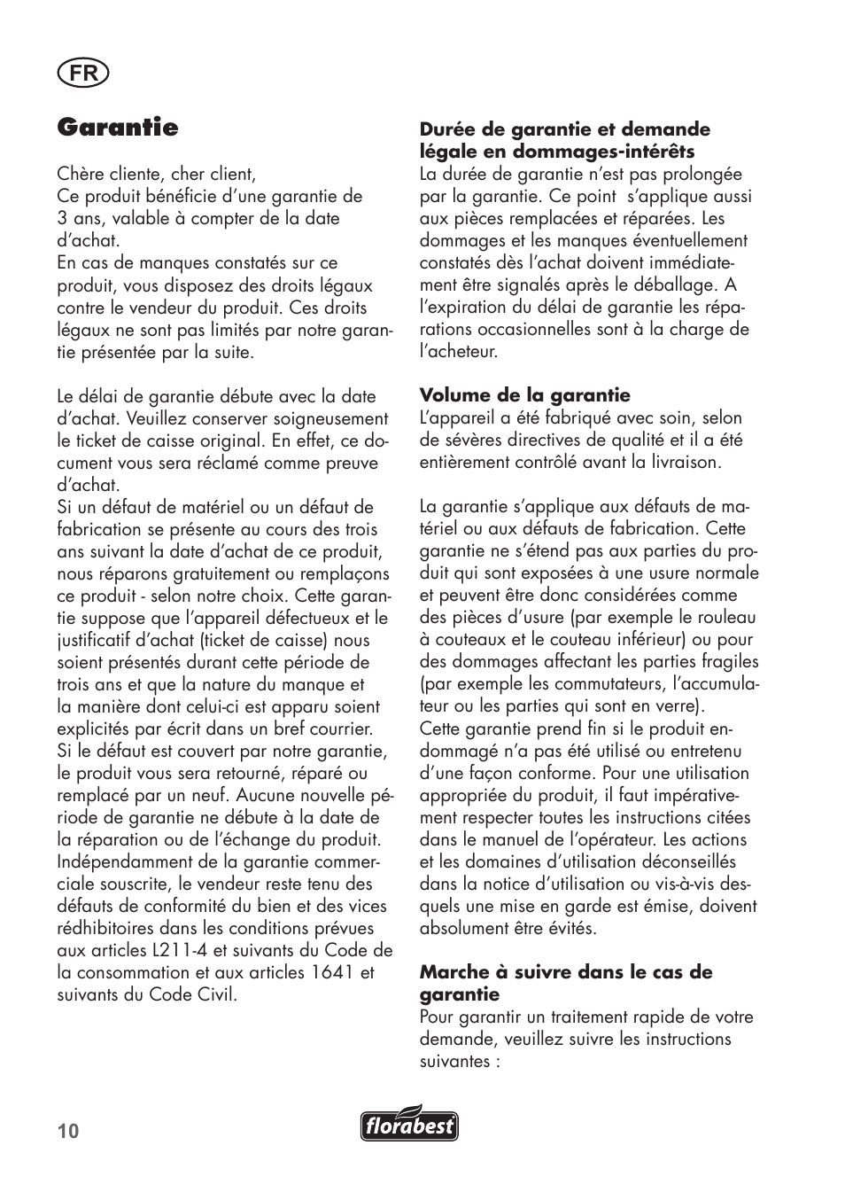 Garantie | Florabest FHM 38 A1 User Manual | Page 10 / 30