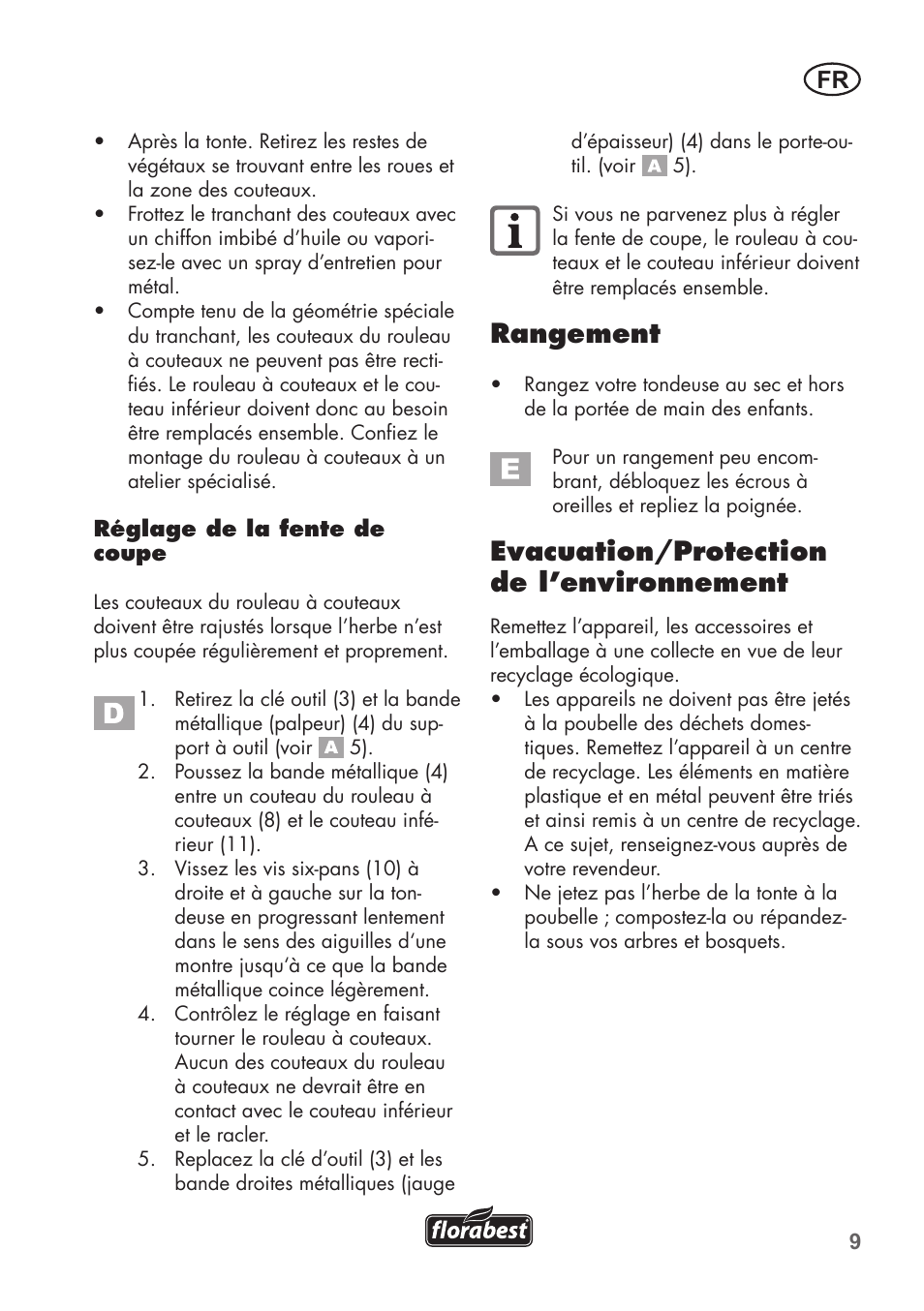 Rangement, Evacuation/protection de l’environnement | Florabest FHM 38 A1 User Manual | Page 9 / 30
