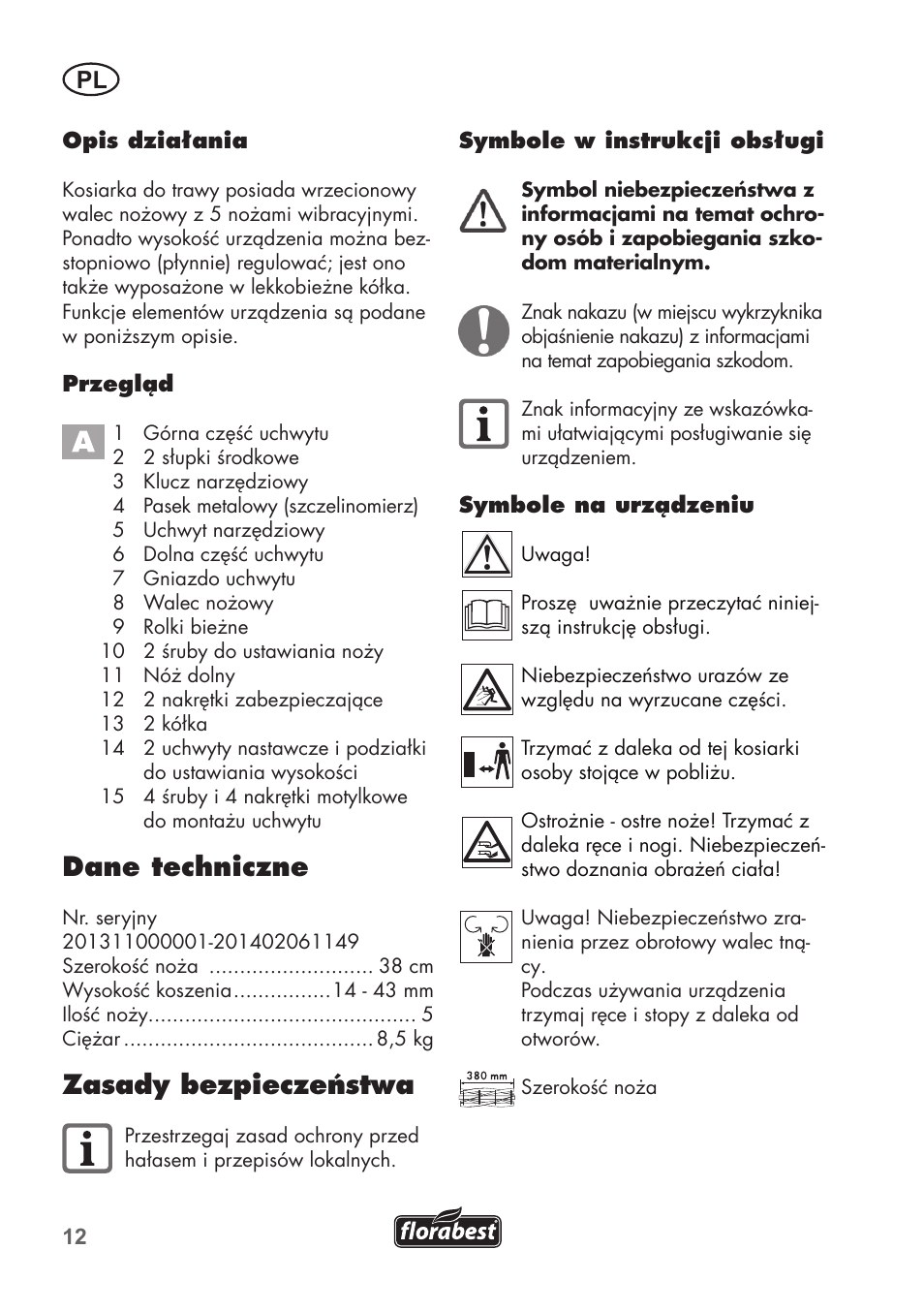 Dane techniczne, Zasady bezpieczeństwa | Florabest FHM 38 A1 User Manual | Page 12 / 58