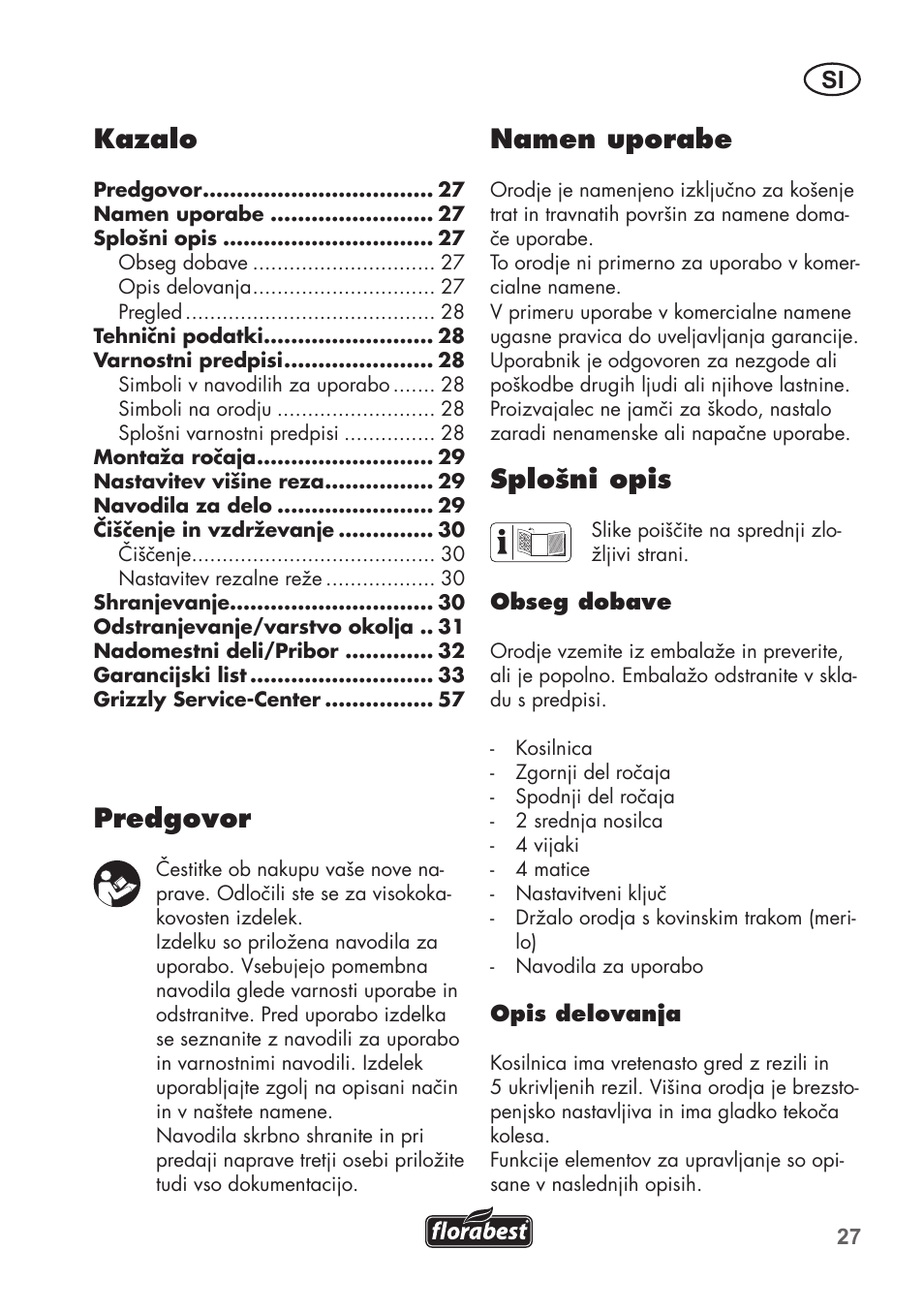 Namen uporabe, Splošni opis, Kazalo | Predgovor | Florabest FHM 38 A1 User Manual | Page 27 / 58