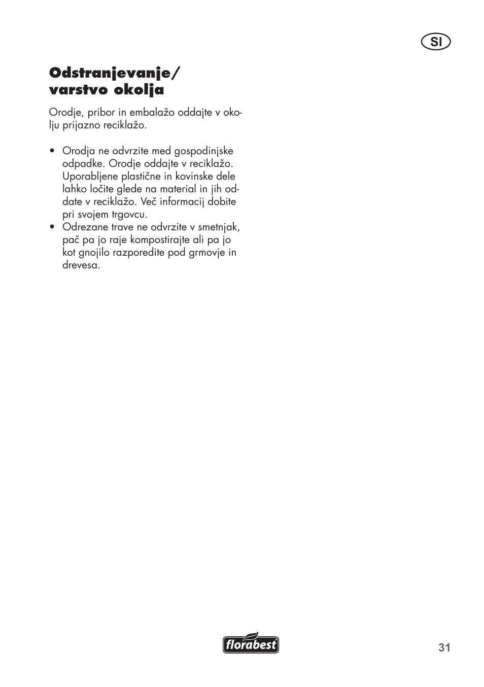 Odstranjevanje/ varstvo okolja | Florabest FHM 38 A1 User Manual | Page 31 / 58