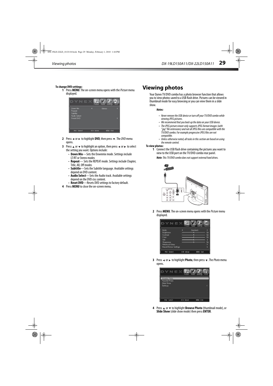Viewing photos | Dynex DX-22LD150A11 User Manual | Page 32 / 40