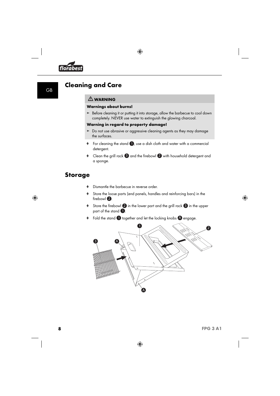 Cleaning and care, Storage | Florabest FPG 3 A1 User Manual | Page 11 / 64