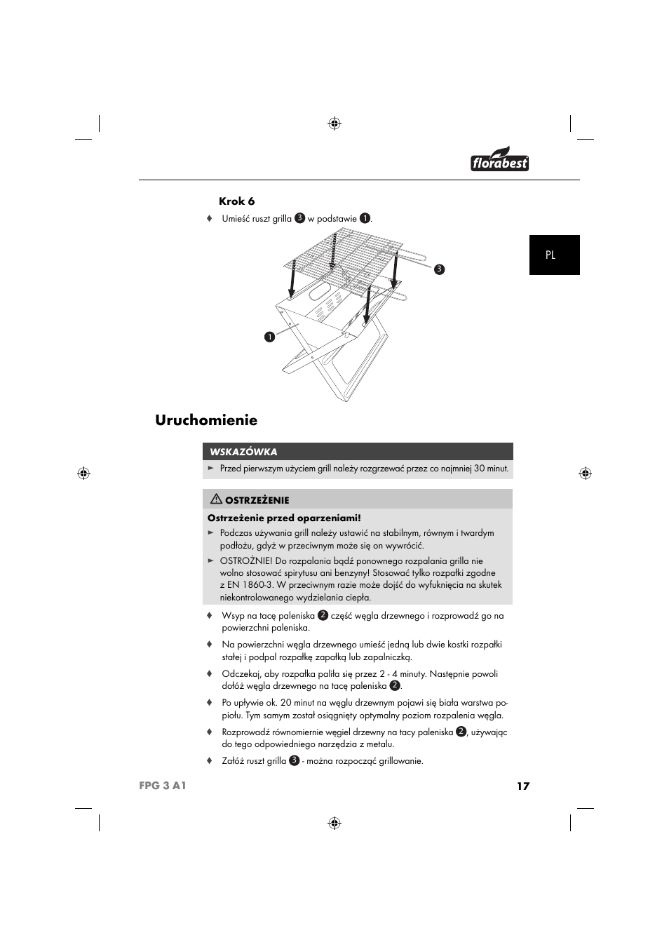 Uruchomienie | Florabest FPG 3 A1 User Manual | Page 20 / 64