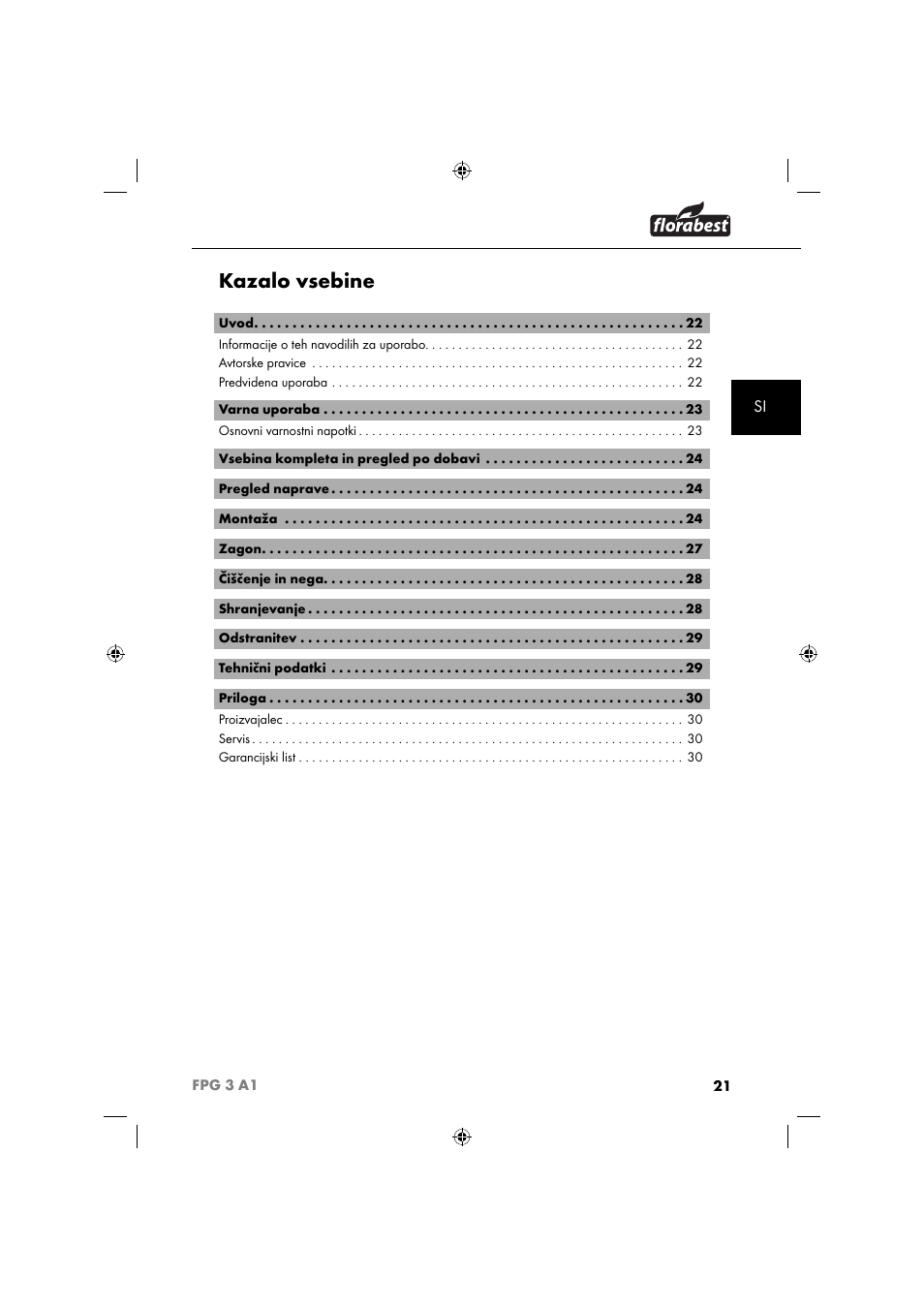 Kazalo vsebine | Florabest FPG 3 A1 User Manual | Page 24 / 64