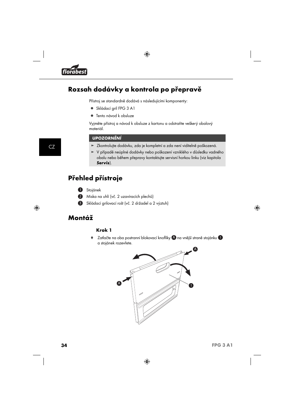 Rozsah dodávky a kontrola po přepravě, Přehled přístroje, Montáž | Florabest FPG 3 A1 User Manual | Page 37 / 64