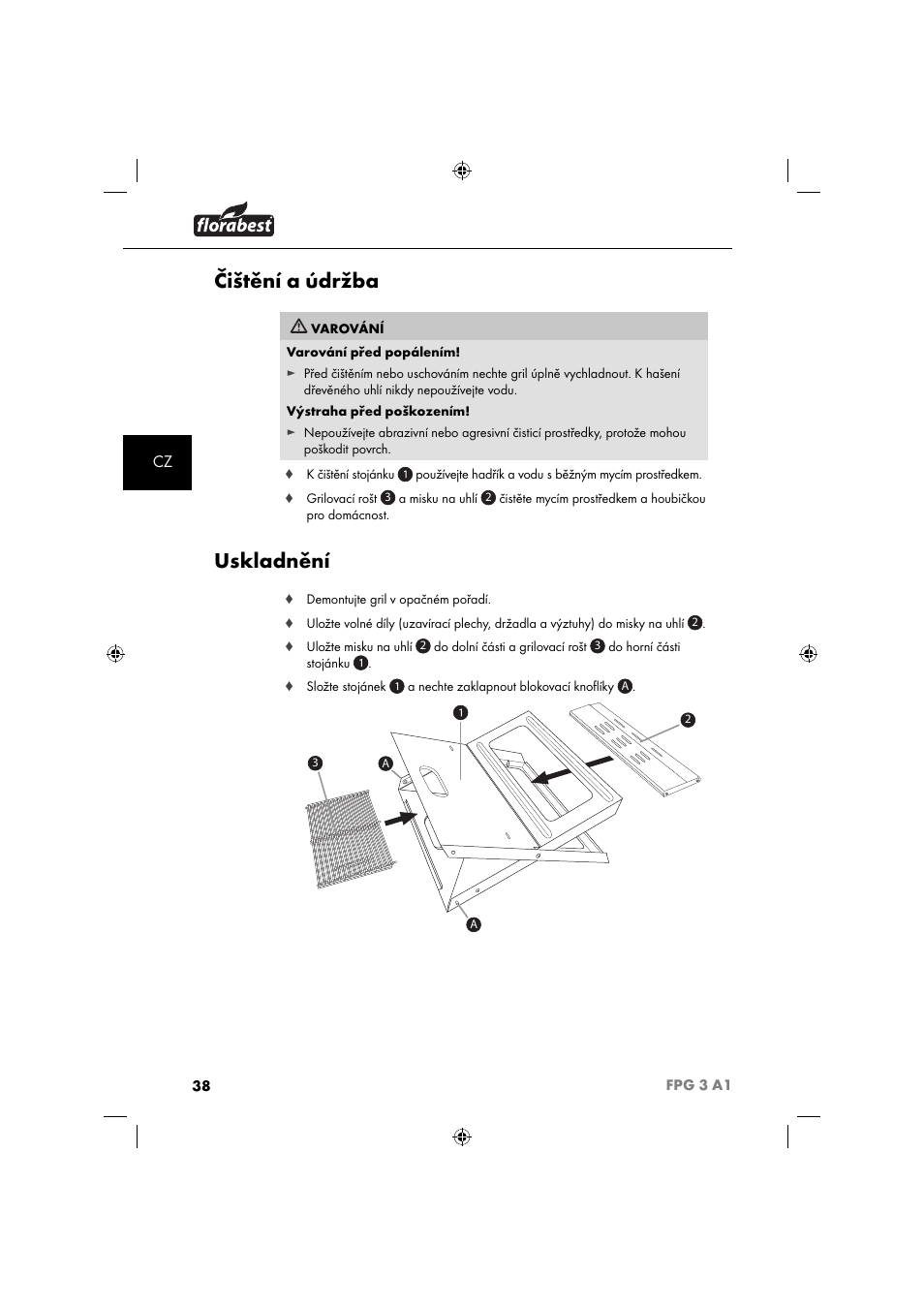Čištění a údržba, Uskladnění | Florabest FPG 3 A1 User Manual | Page 41 / 64