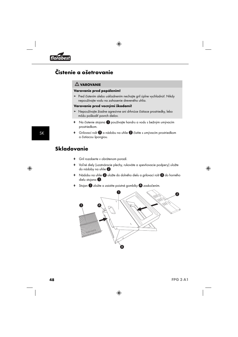 Čistenie a ošetrovanie, Skladovanie | Florabest FPG 3 A1 User Manual | Page 51 / 64