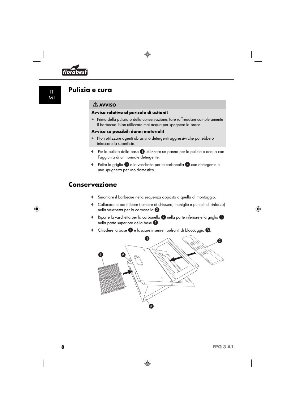 Pulizia e cura, Conservazione, It mt | Florabest FPG 3 A1 User Manual | Page 11 / 44