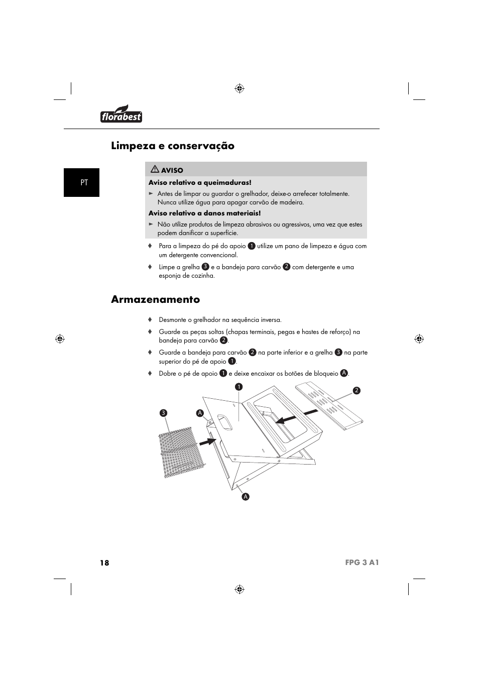 Limpeza e conservação, Armazenamento | Florabest FPG 3 A1 User Manual | Page 21 / 44