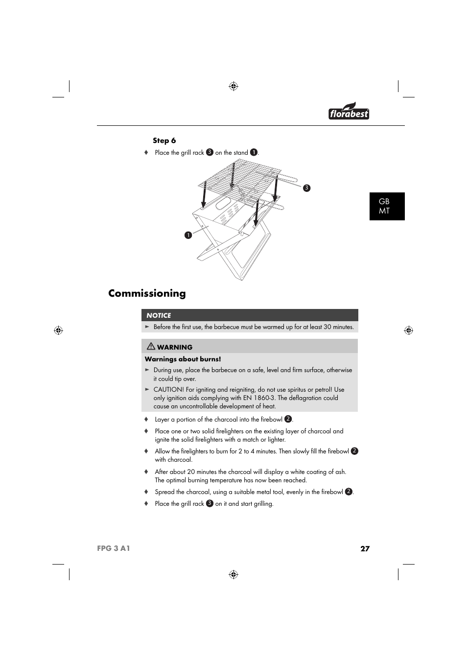 Commissioning, Gb mt | Florabest FPG 3 A1 User Manual | Page 30 / 44