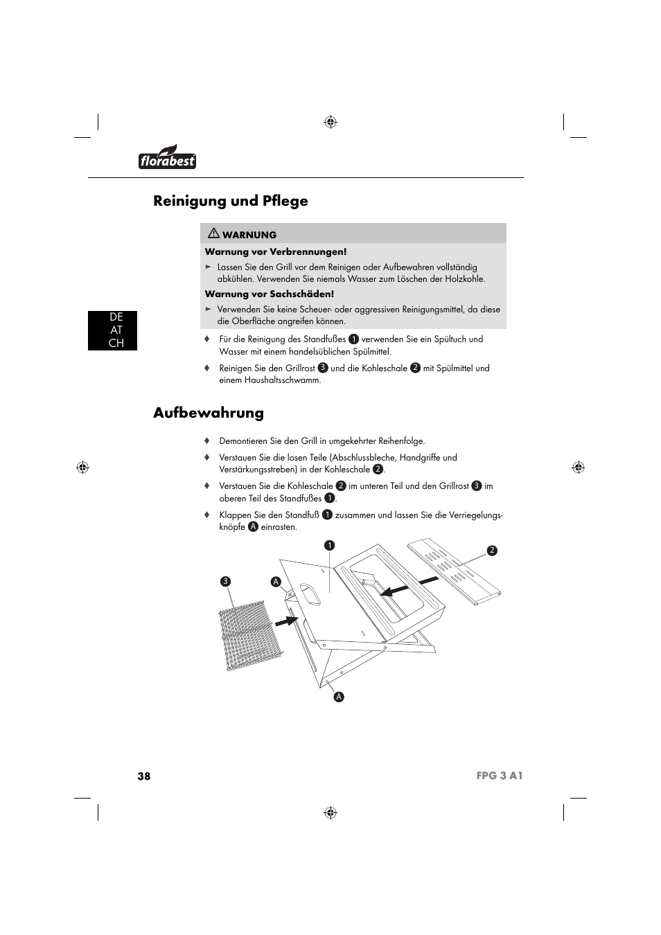 Reinigung und pﬂ ege, Aufbewahrung, De at ch | Florabest FPG 3 A1 User Manual | Page 41 / 44