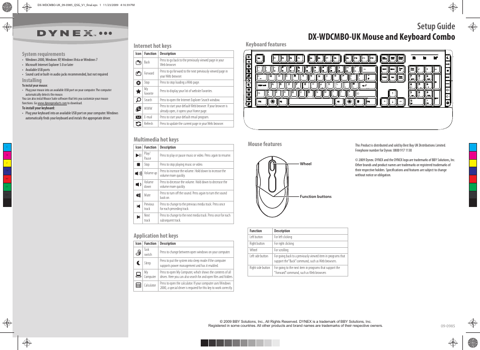 Dynex DX-WDCMBO-UK User Manual | 1 page