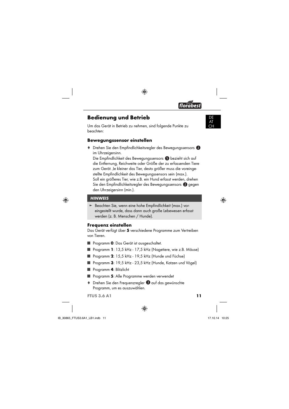 Bedienung und betrieb | Florabest FTUS 3.6 A1 User Manual | Page 14 / 66