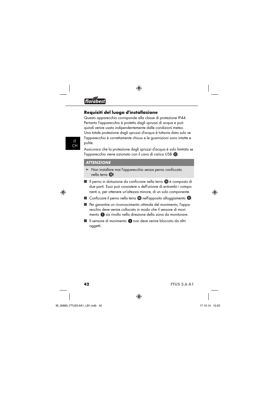Requisiti del luogo d'installazione | Florabest FTUS 3.6 A1 User Manual | Page 45 / 66