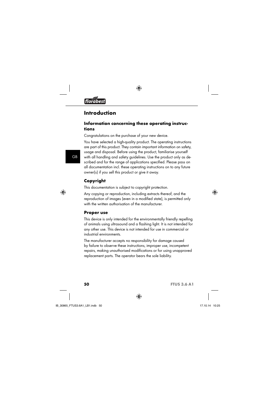 Introduction, Copyright, Proper use | Florabest FTUS 3.6 A1 User Manual | Page 53 / 66