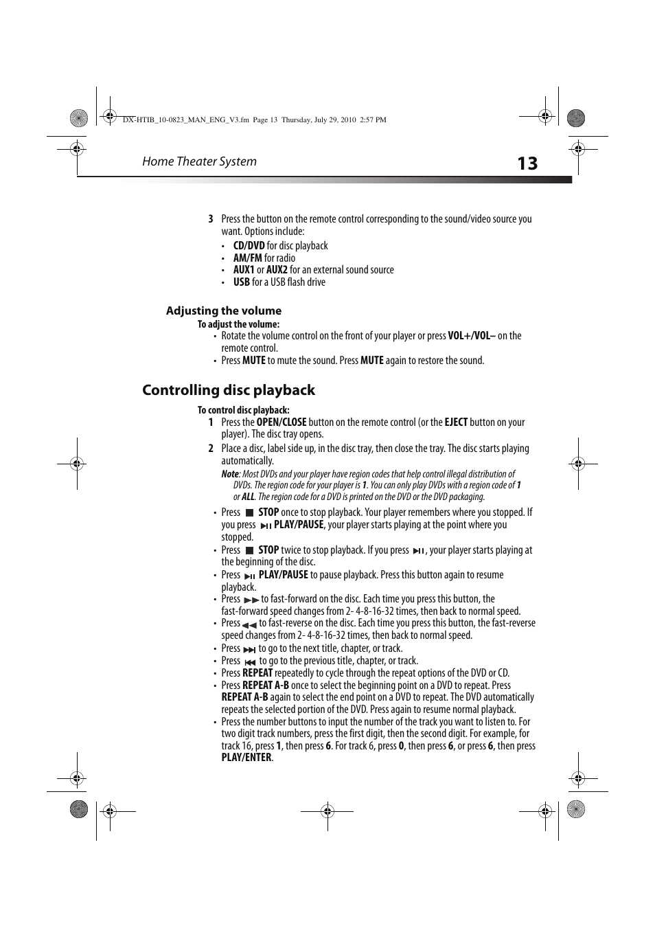 Controlling disc playback | Dynex DX-HTIB User Manual | Page 13 / 28