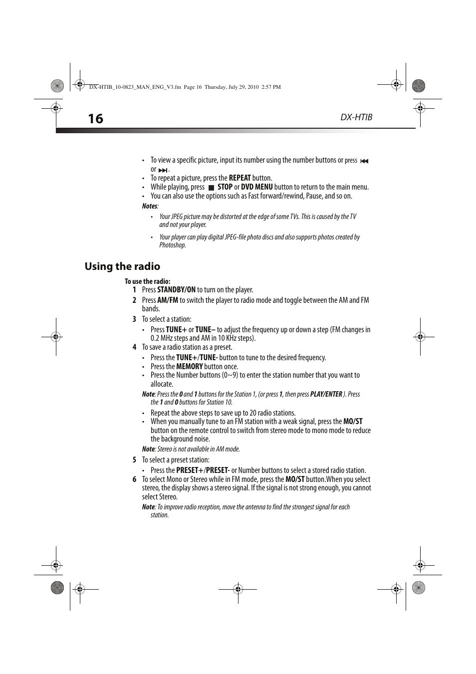 Using the radio | Dynex DX-HTIB User Manual | Page 16 / 28