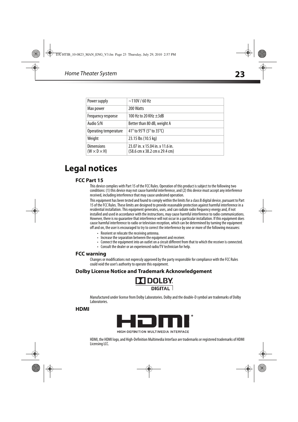 23 legal notices | Dynex DX-HTIB User Manual | Page 23 / 28