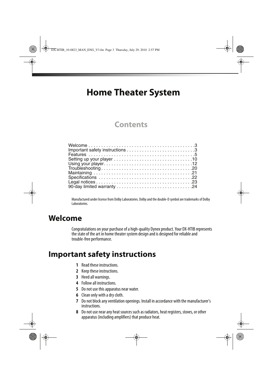 Dynex DX-HTIB User Manual | Page 3 / 28