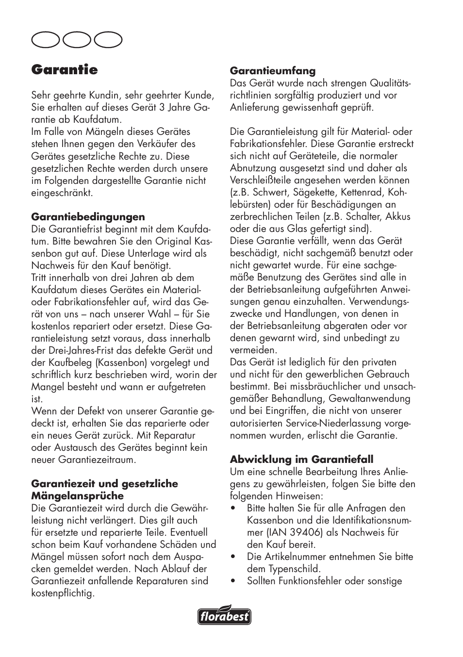 Garantie, De at ch | Florabest FAHE 18 A1 User Manual | Page 100 / 108