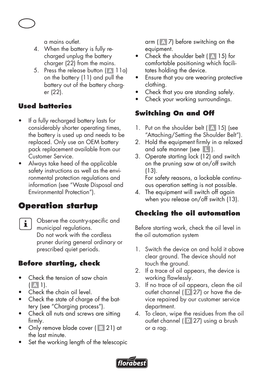 Operation startup | Florabest FAHE 18 A1 User Manual | Page 18 / 108