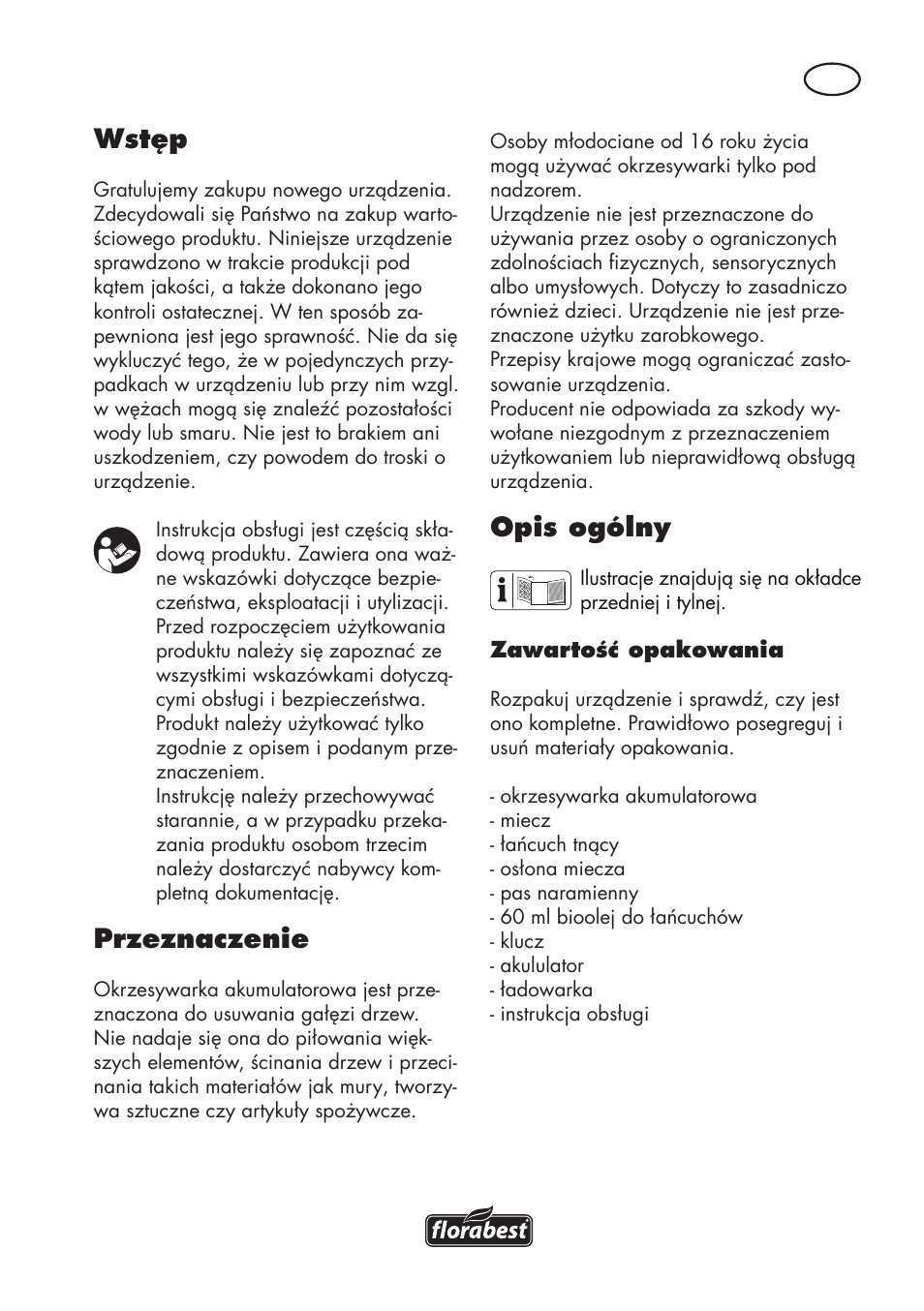 Wstęp, Przeznaczenie, Opis ogólny | Florabest FAHE 18 A1 User Manual | Page 29 / 108